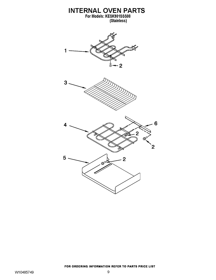 INTERNAL OVEN PARTS Diagram and Parts List for KESK901SSS08  KitchenAid Range