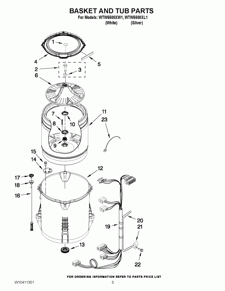 BASKET AND TUB PARTS Diagram and Parts List for WTW5500XW1  Whirlpool Washer