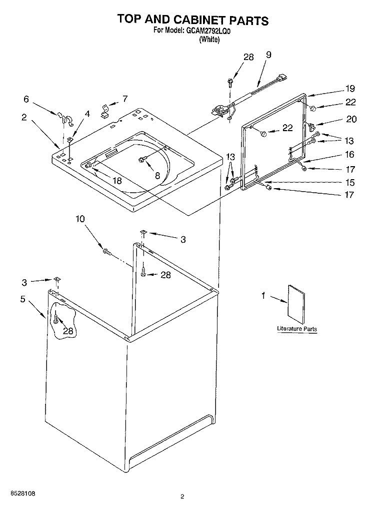 TOP AND CABINET, LITERATURE Diagram and Parts List for GCAM2792LQ0  Whirlpool Washer