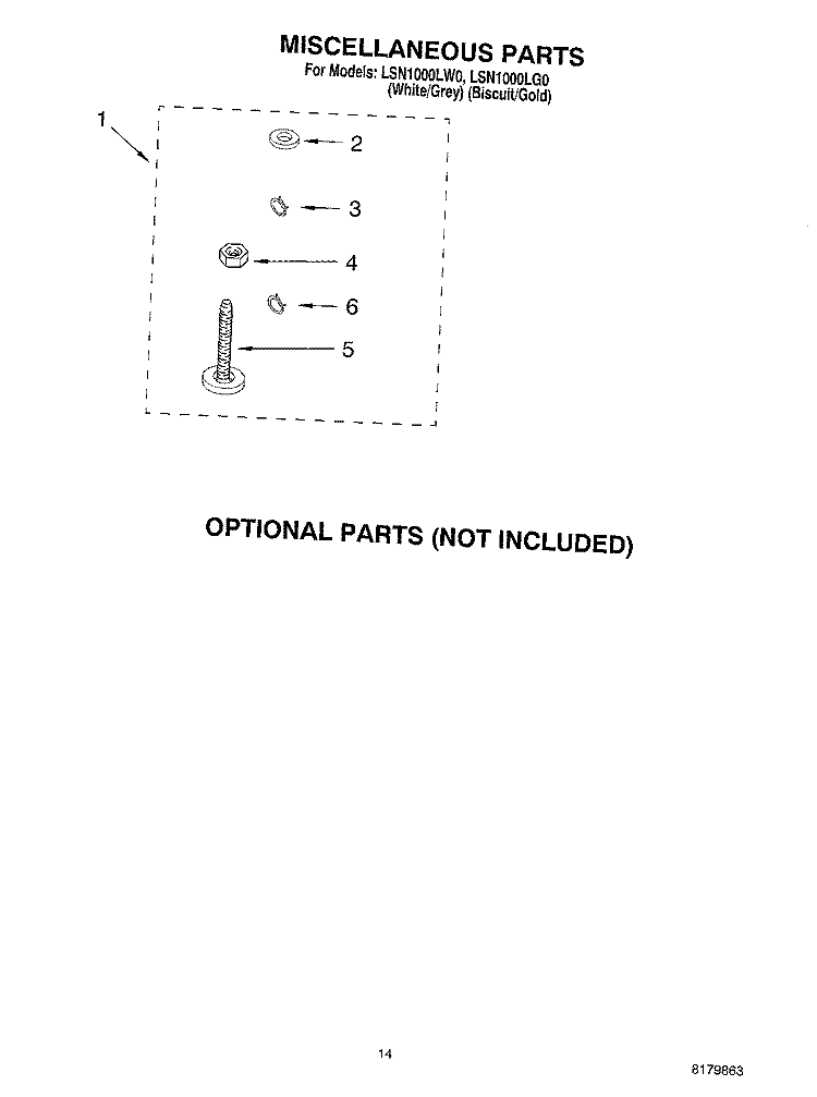 MISCELLANEOUS, OPTIONAL Diagram and Parts List for LSN1000LW0  Whirlpool Washer