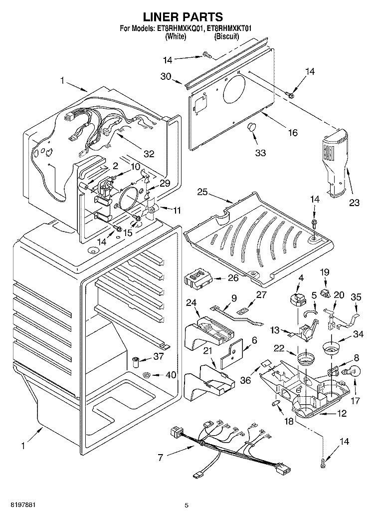 LINER Diagram and Parts List for ET8RHMXKT01  Whirlpool Refrigerator