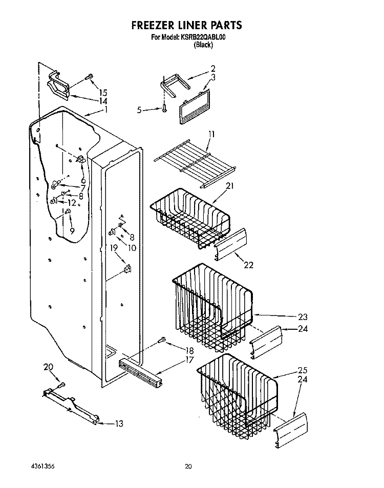 FREEZER LINER, LIT/OPTIONAL Diagram and Parts List for KSRB22QABL00  KitchenAid Refrigerator