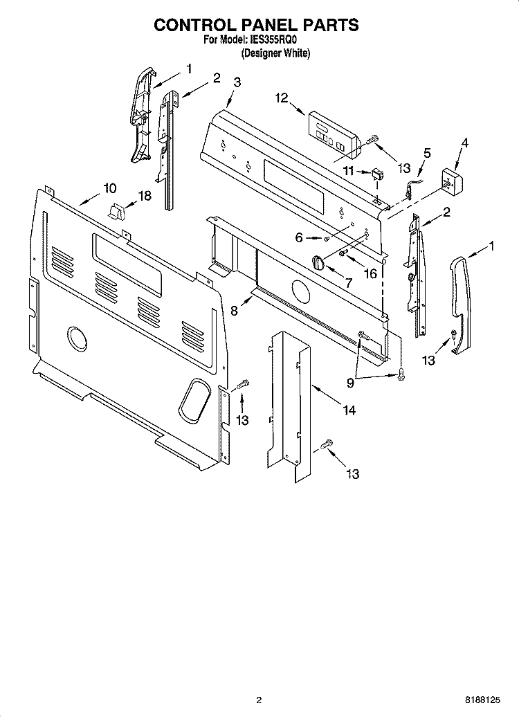 CONTROL PANEL PARTS Diagram and Parts List for IES355RQ0  Inglis Range