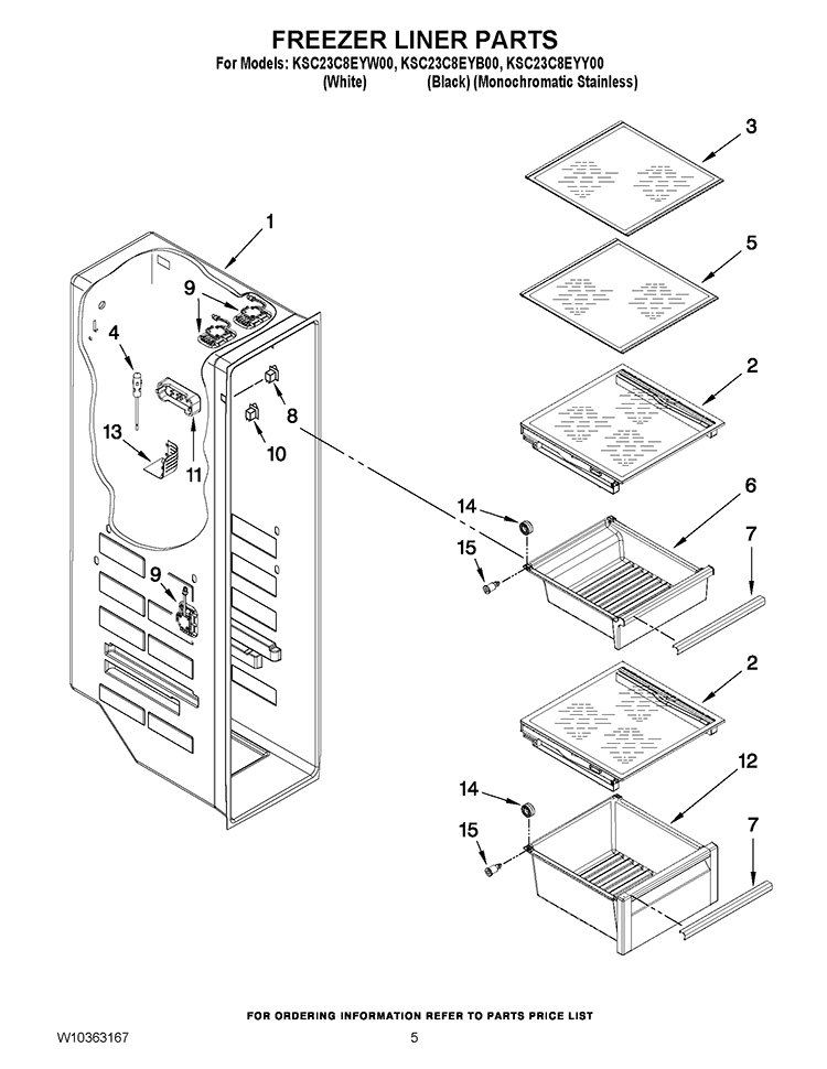 FREEZER LINER PARTS Diagram and Parts List for KSC23C8EYB00  KitchenAid Refrigerator