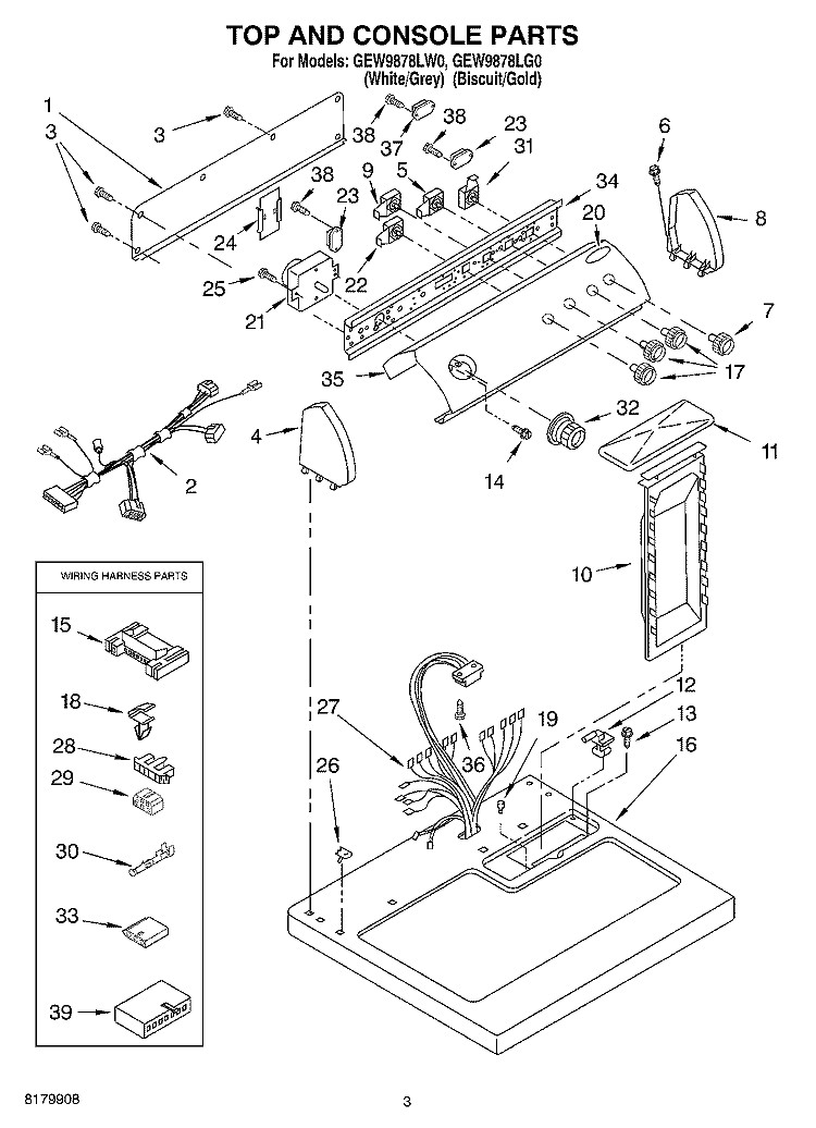 SECTION Diagram and Parts List for GEW9878LG0  Whirlpool Dryer