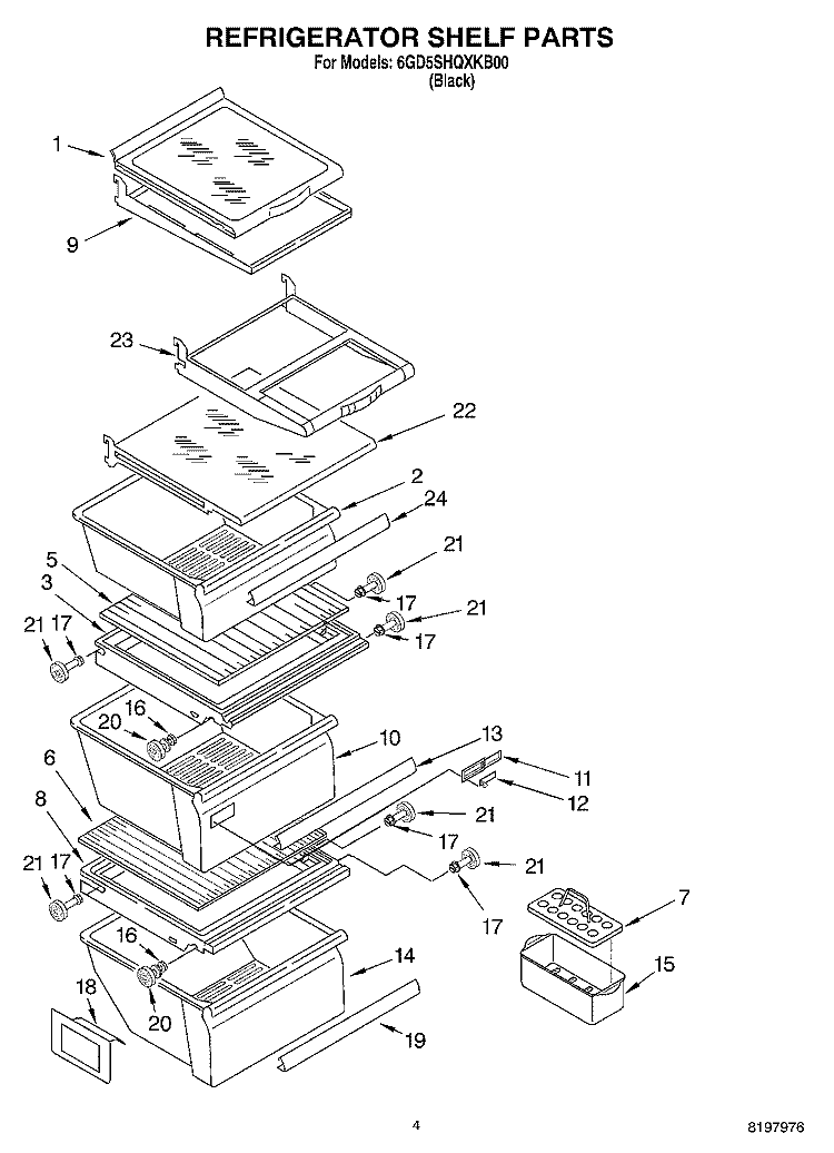 REFRIGERATOR SHELF Diagram and Parts List for 6GD5SHQXKB00  Whirlpool Refrigerator