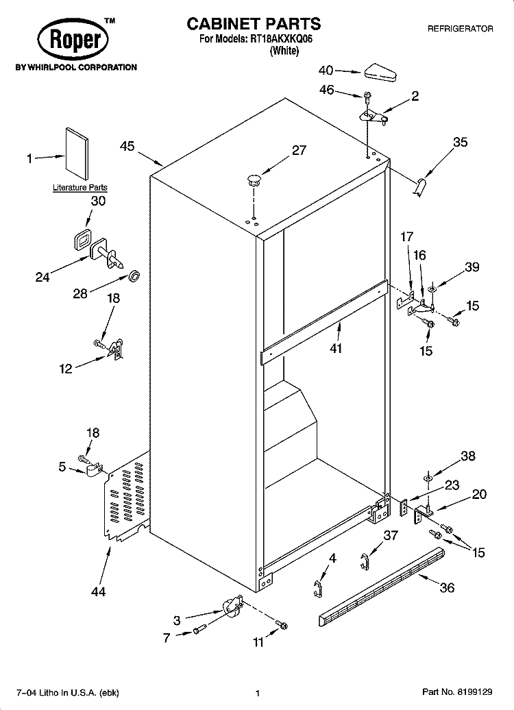CABINET PARTS Diagram and Parts List for RT18AKXKQ06  Roper Refrigerator