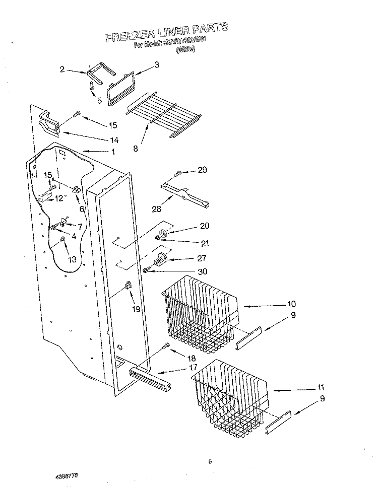FREEZER LINER Diagram and Parts List for 3XART732GW01  Whirlpool Refrigerator