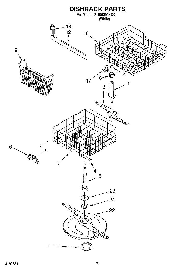 DISHRACK Diagram and Parts List for SUD5000KQ0  Whirlpool Dishwasher