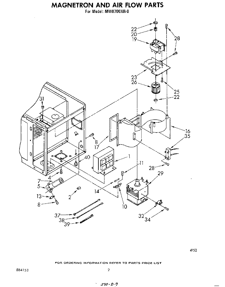 MAGNETRON AND AIR FLOW Diagram and Parts List for MW8700XR0  Whirlpool Microwave