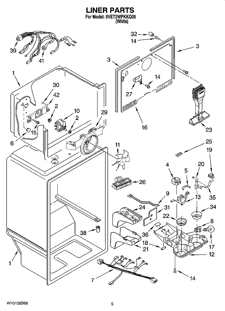 LINER PARTS Diagram and Parts List for 8VET2WPKKQ05  Whirlpool Refrigerator
