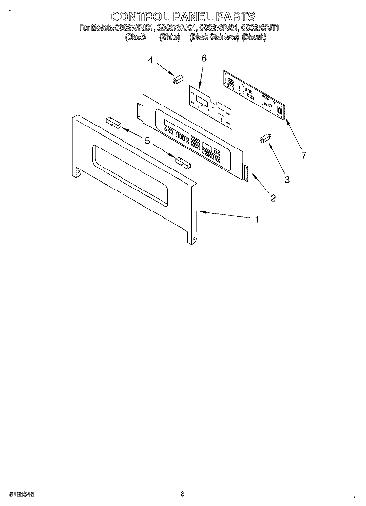 CONTROL PANEL Diagram and Parts List for GSC278PJS1  Whirlpool Microwave Oven Combo
