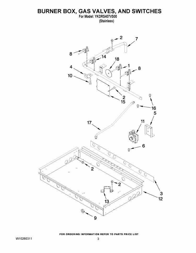 BURNER BOX, GAS VALVES, AND SWITCHES Diagram and Parts List for YKDRS407VS00  KitchenAid Range