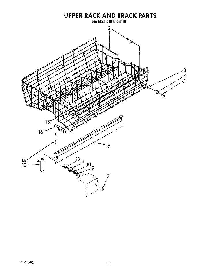 UPPER RACK AND TRACK Diagram and Parts List for KUDI220T5  KitchenAid Dishwasher