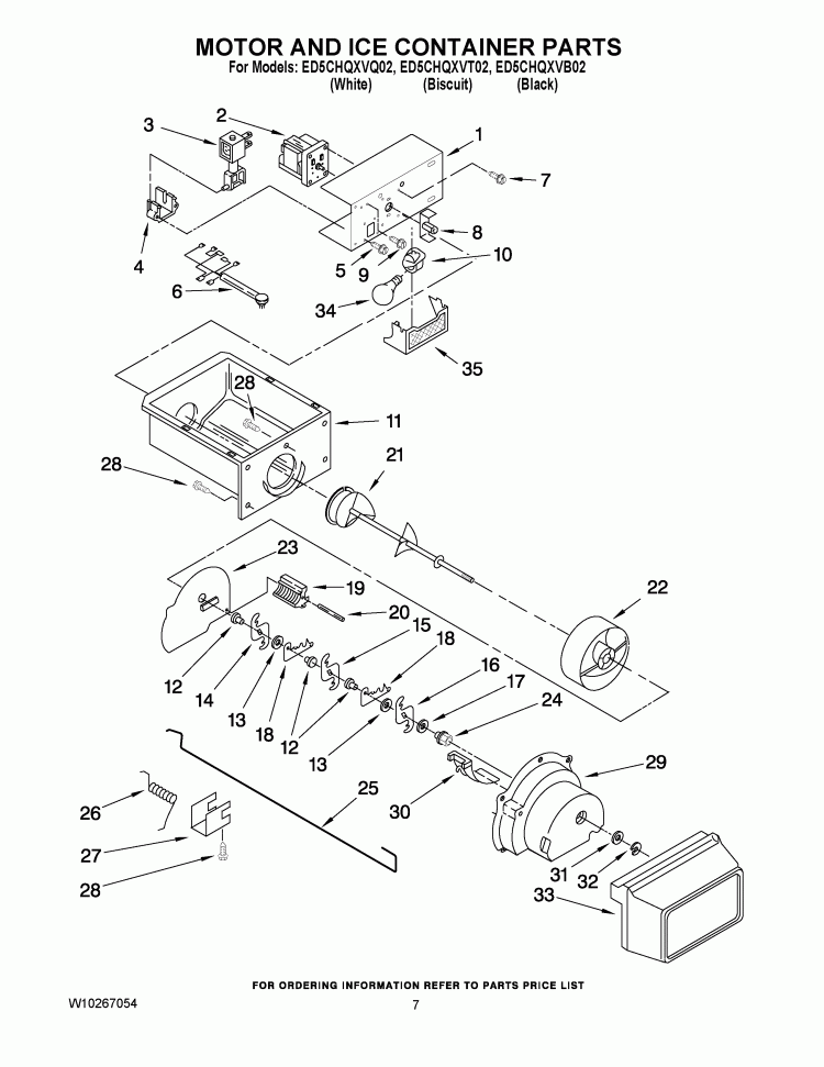 MOTOR AND ICE CONTAINER PARTS Diagram and Parts List for ED5CHQXVB02  Whirlpool Refrigerator