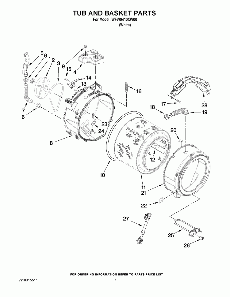 TUB AND BASKET PARTS Diagram and Parts List for WFW9410XW00  Whirlpool Washer