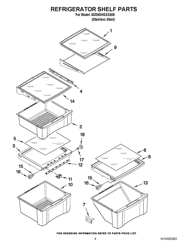 REFRIGERATOR SHELF PARTS Diagram and Parts List for 6GD5SHGXSS08  Whirlpool Refrigerator