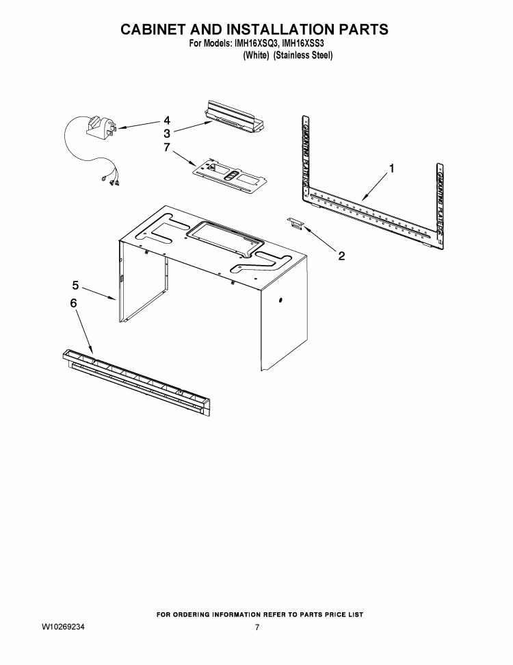 CABINET AND INSTALLATION PARTS Diagram and Parts List for IMH16XSQ3  Whirlpool Microwave