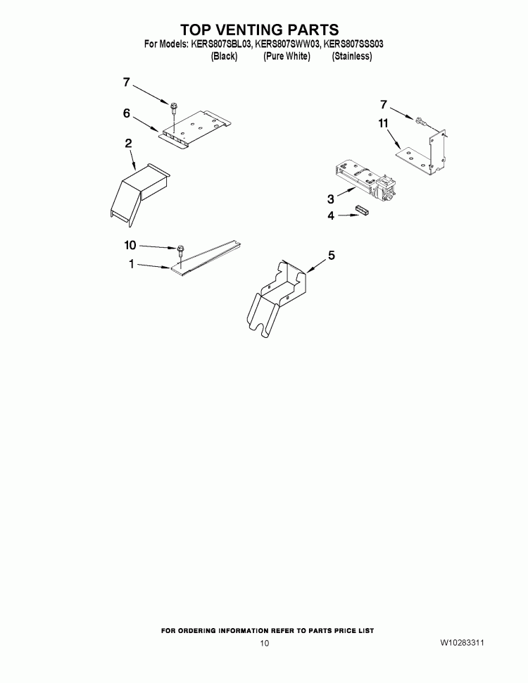 TOP VENTING PARTS Diagram and Parts List for KERS807SBL03  KitchenAid Range