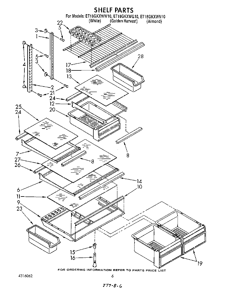 SHELF Diagram and Parts List for ET18GKXWW10  Whirlpool Refrigerator
