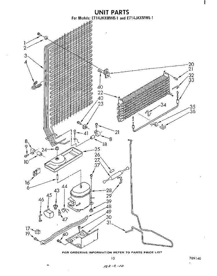 UNIT Diagram and Parts List for ET14JKXMWR1  Whirlpool Refrigerator