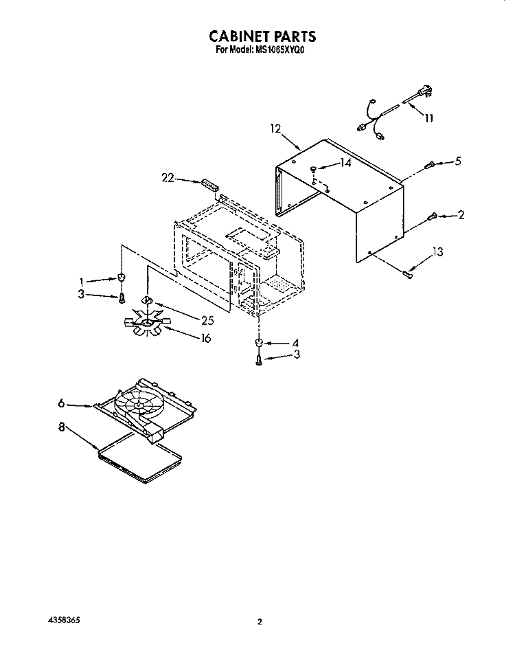 CABINET Diagram and Parts List for MS1065XYQ0  Whirlpool Microwave