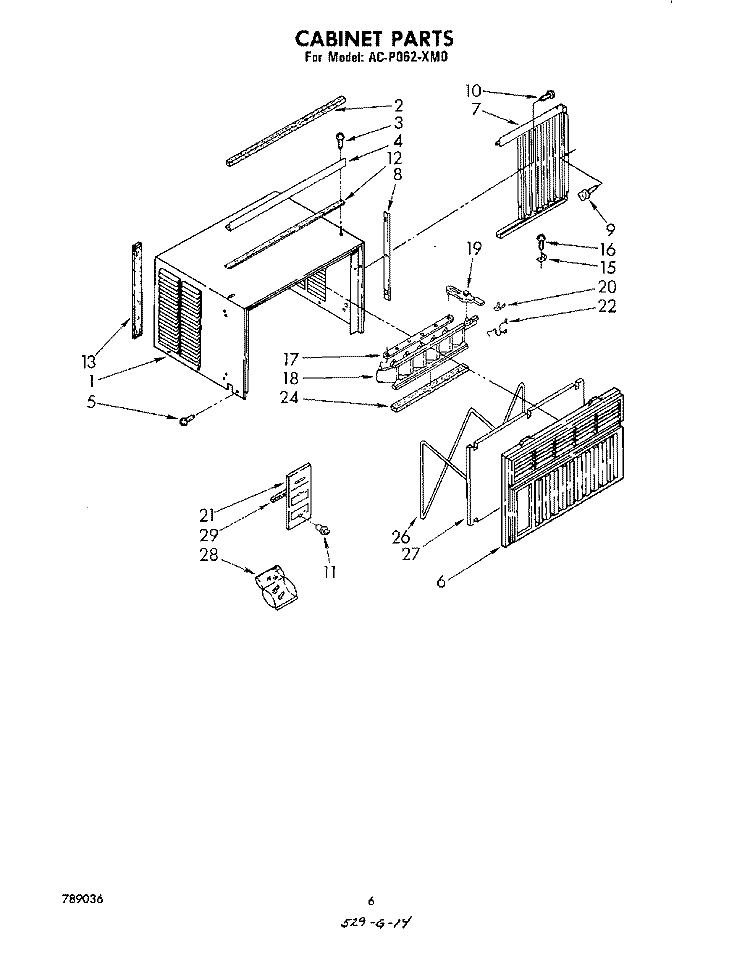 CABINET PARTS Diagram and Parts List for ACP062XM0  Whirlpool Air Conditioner