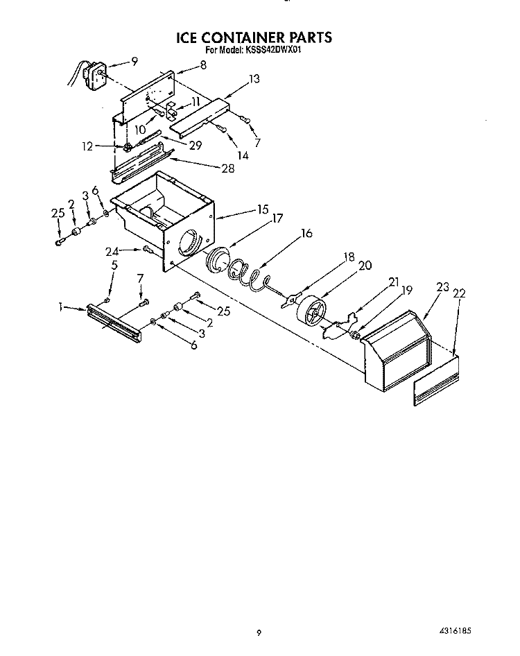 ICE CONTAINER Diagram and Parts List for KSSS42DWX01  KitchenAid Refrigerator
