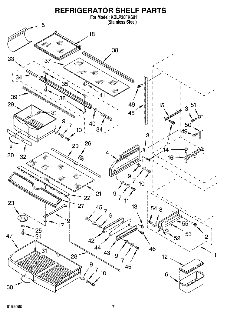 REFRIGERATOR SHELF Diagram and Parts List for KLBP36FKS01  KitchenAid Refrigerator