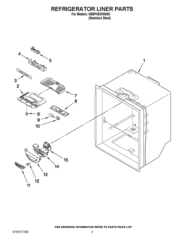REFRIGERATOR LINER PARTS Diagram and Parts List for GB9FHDXWS06  Whirlpool Refrigerator