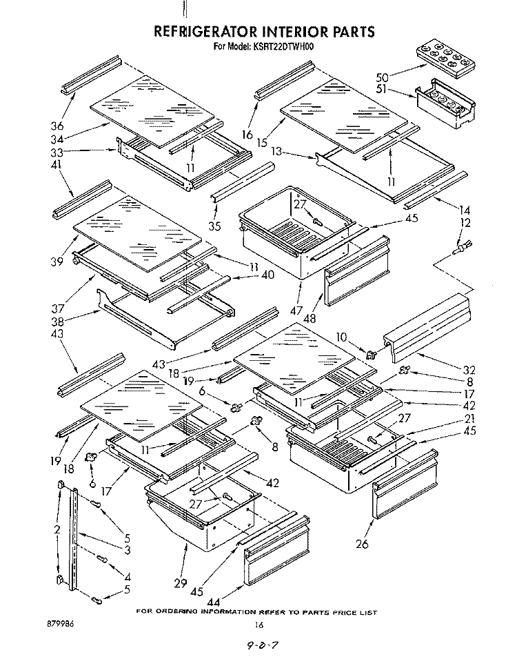 REFRIGERATOR INTERIOR Diagram and Parts List for KSRT22DTWH00  KitchenAid Refrigerator