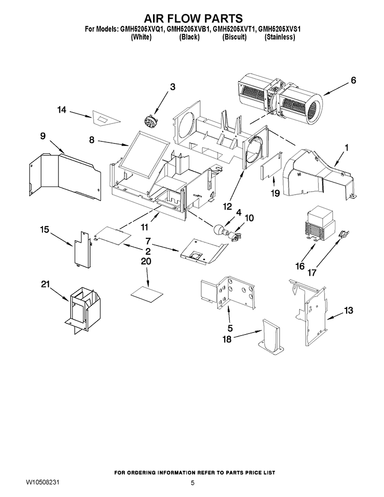 AIR FLOW PARTS Diagram and Parts List for GMH5205XVB1  Whirlpool Microwave