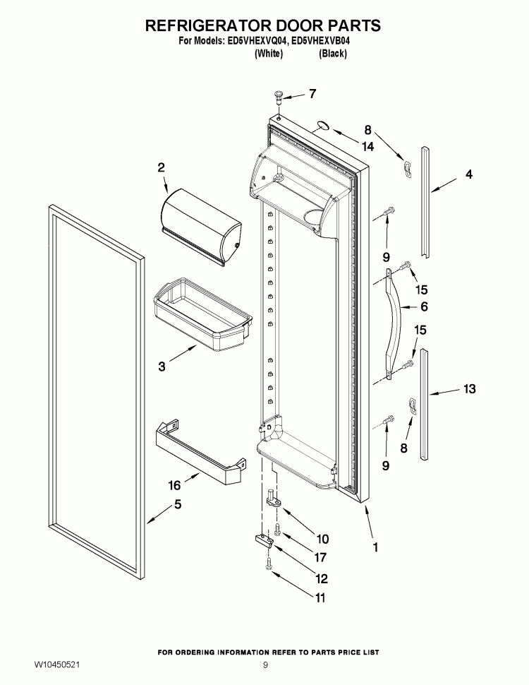 REFRIGERATOR DOOR PARTS Diagram and Parts List for ED5VHEXVQ04  Whirlpool Refrigerator
