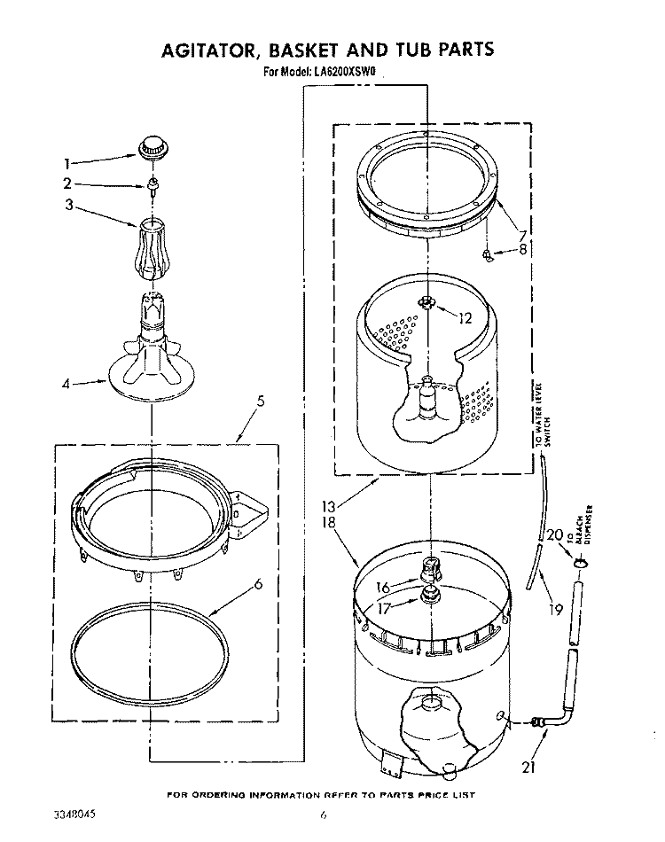 AGITATOR, BASKET AND TUB Diagram and Parts List for LA6200XSW0  Whirlpool Washer