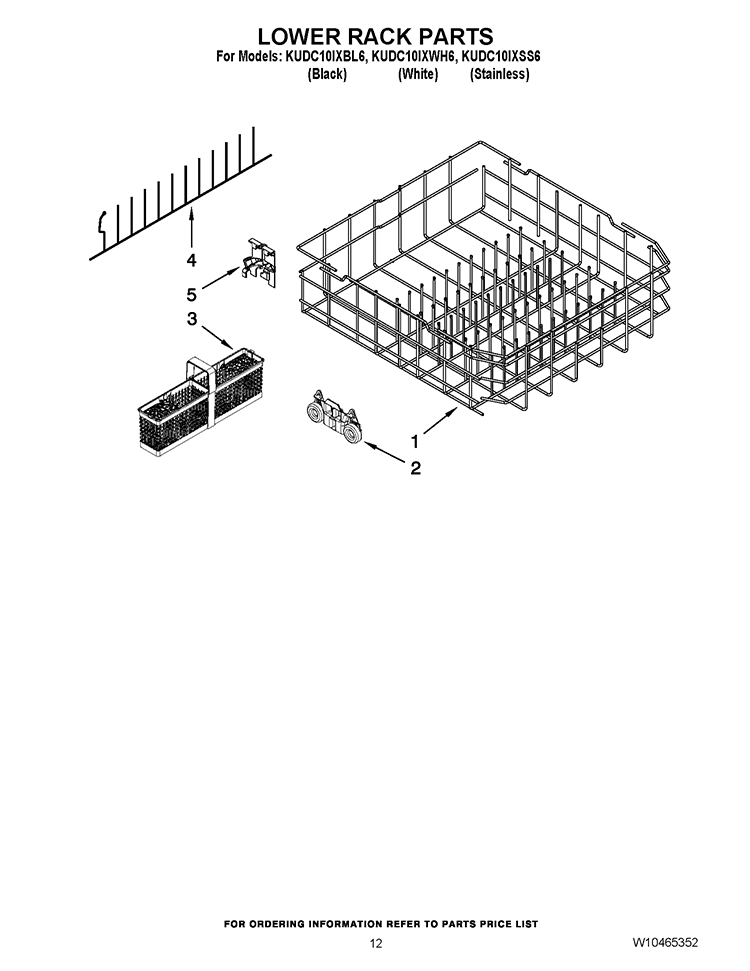 LOWER RACK PARTS Diagram and Parts List for KUDC10IXSS6  KitchenAid Dishwasher