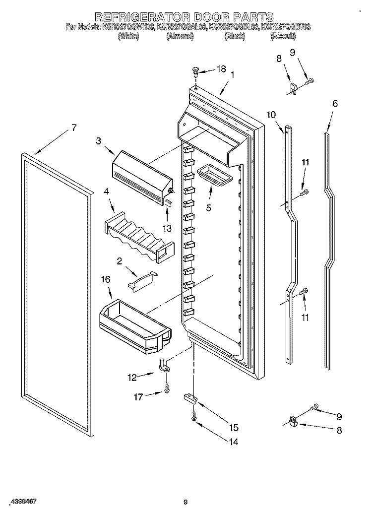 MOTOR AND ICE CONTAINER Diagram and Parts List for KSRS27QGBT03  KitchenAid Refrigerator