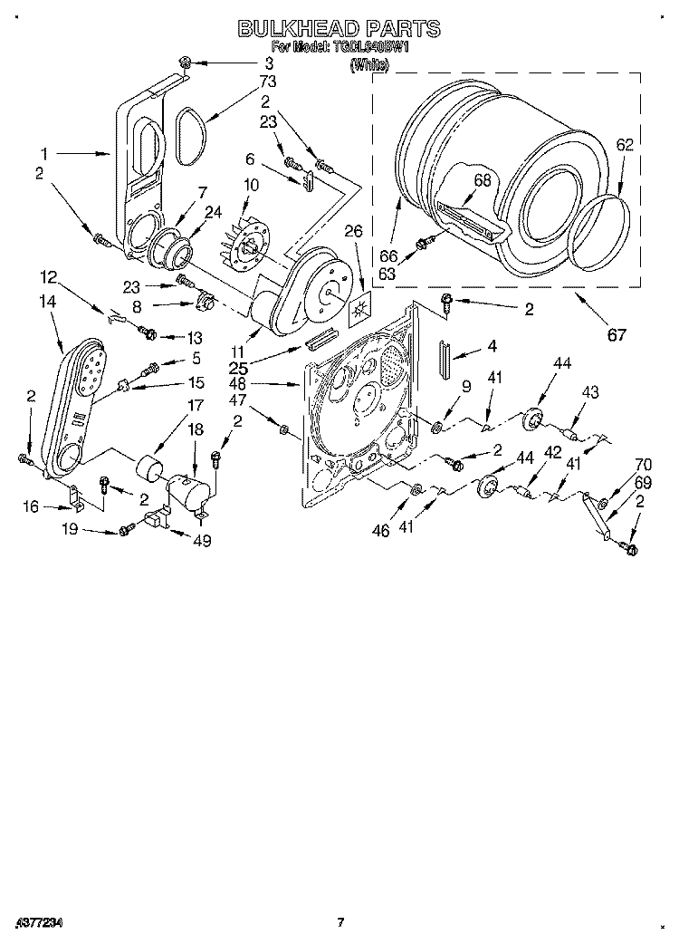 BULKHEAD Diagram and Parts List for TGDL640BW1  Whirlpool Dryer