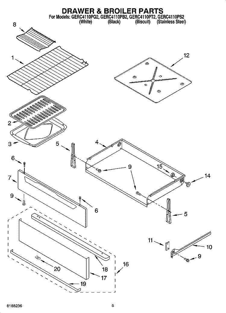 DRAWER & BROILER PARTS Diagram and Parts List for GERC4110PS2  Whirlpool Range
