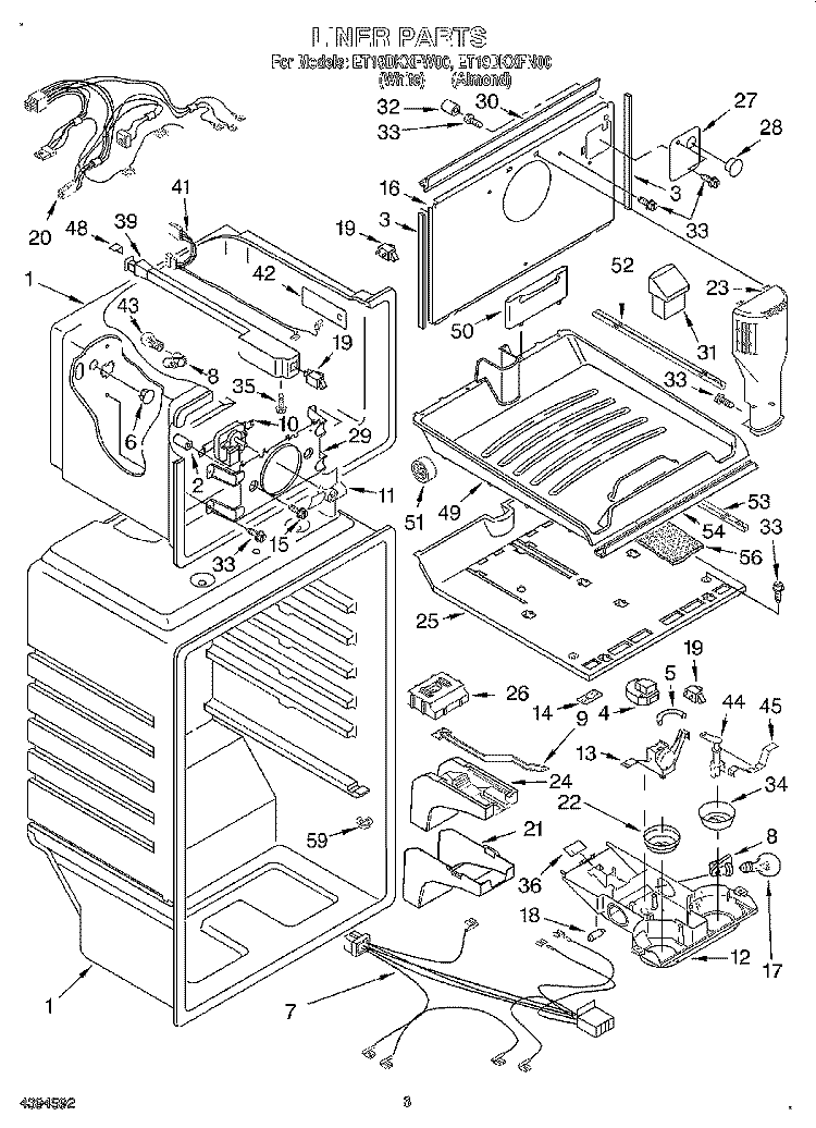 LINER Diagram and Parts List for ET19DKXFN00  Whirlpool Refrigerator