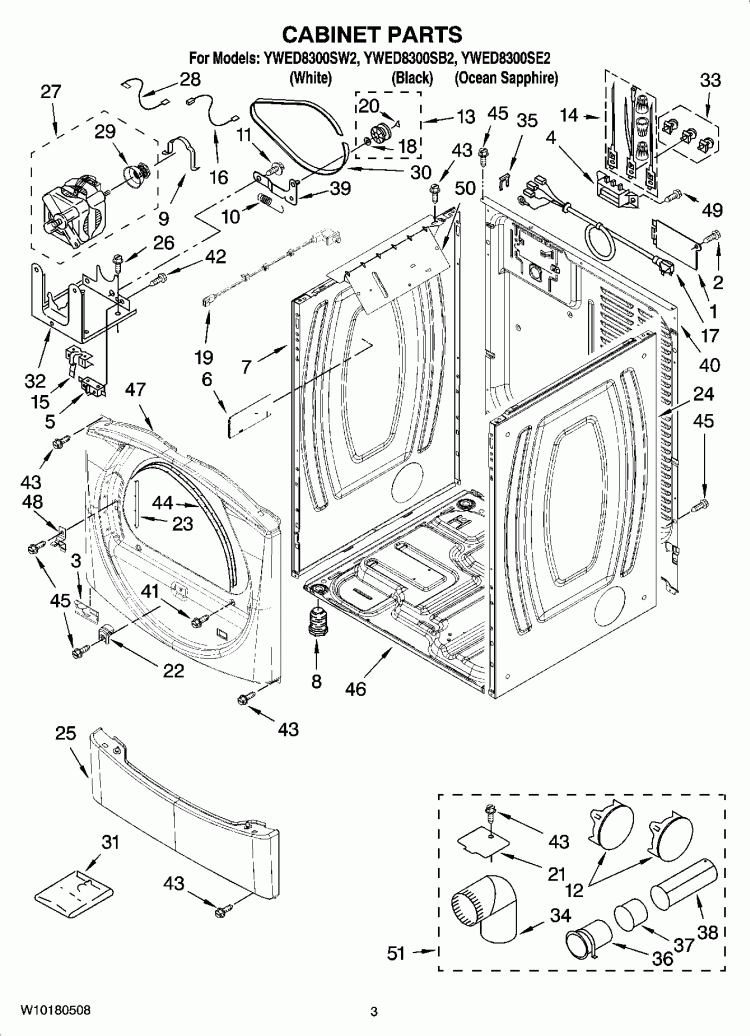 CABINET PARTS Diagram and Parts List for YWED8300SB2  Whirlpool Dryer