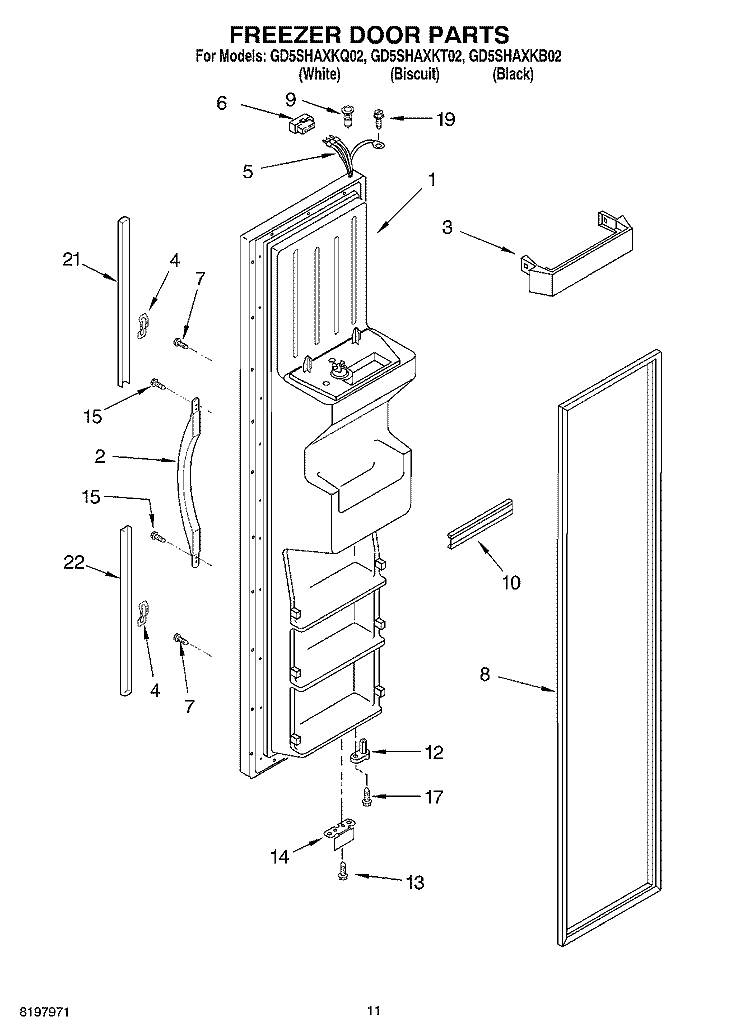 FREEZER DOOR Diagram and Parts List for GD5SHAXKT02  Whirlpool Refrigerator