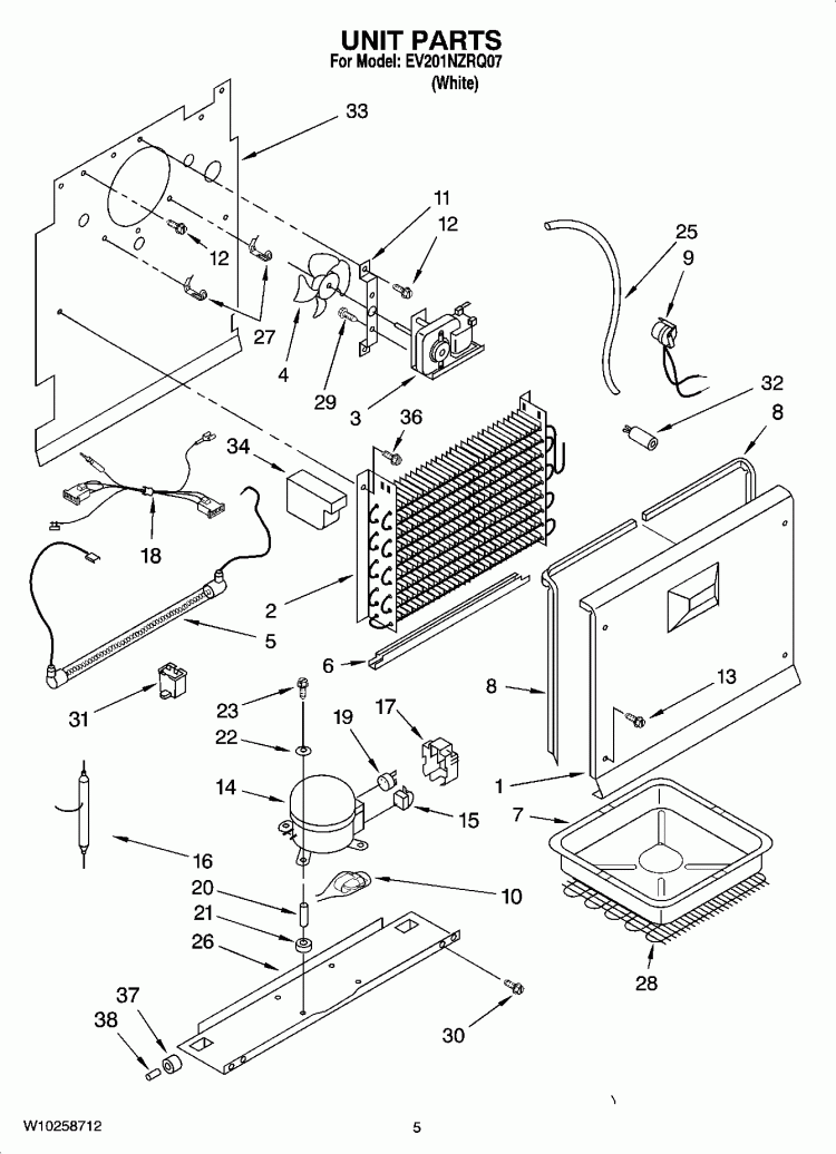 UNIT PARTS Diagram and Parts List for EV201NZRQ07  Whirlpool Freezer