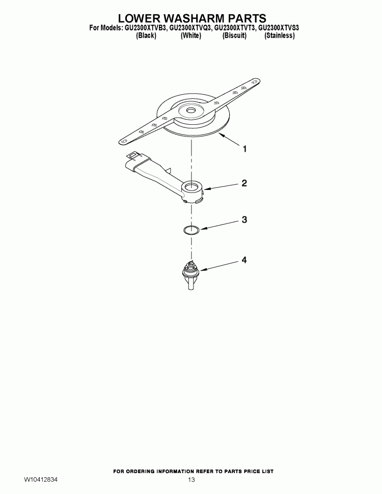 LOWER WASHARM PARTS Diagram and Parts List for GU2300XTVT3  Whirlpool Dishwasher
