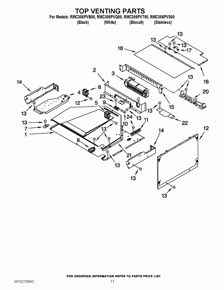 TOP VENTING PARTS Diagram and Parts List for RMC305PVB00  Whirlpool Microwave Oven Combo