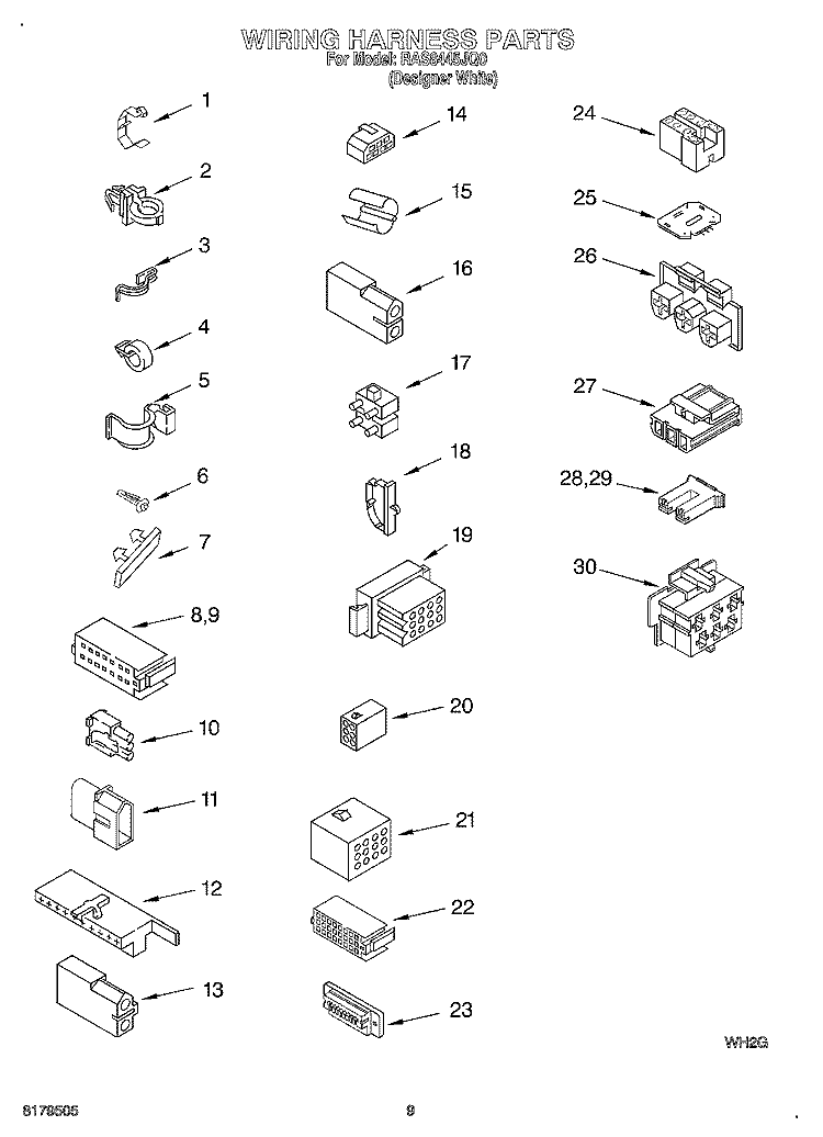 WIRING HARNESS Diagram and Parts List for RAS8445JQ0  Roper Washer