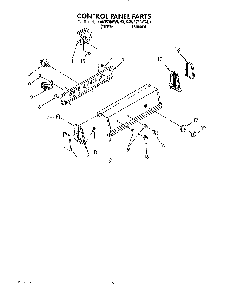 CONTROL PANEL Diagram and Parts List for KAWE760WWH3  KitchenAid Washer