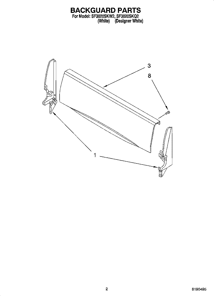 BACKGUARD PARTS Diagram and Parts List for SF3020SKW2  Whirlpool Range