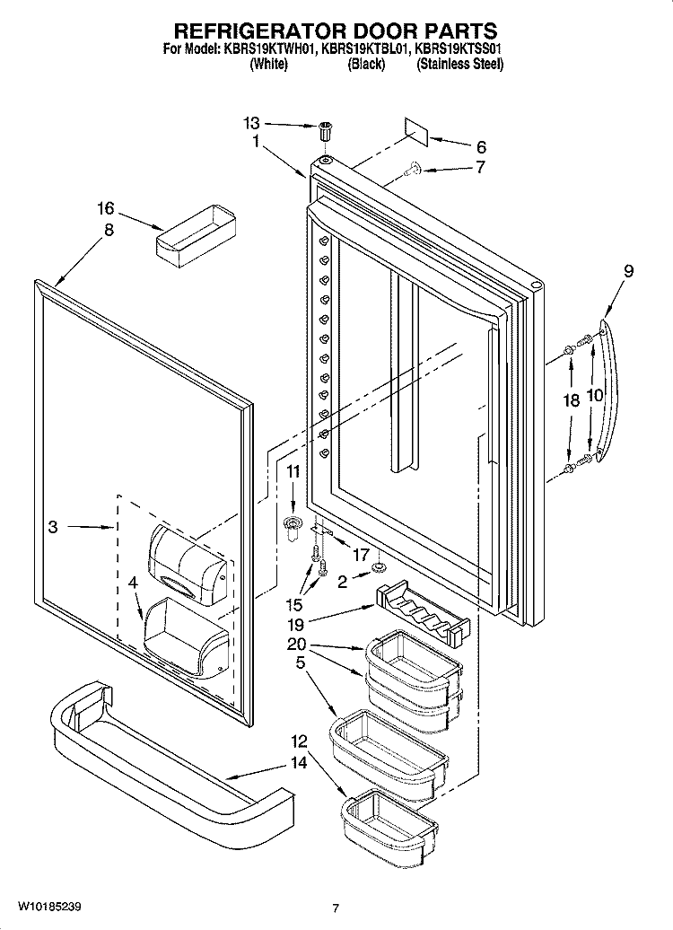 REFRIGERATOR DOOR PARTS Diagram and Parts List for KBRS19KTSS01  KitchenAid Refrigerator