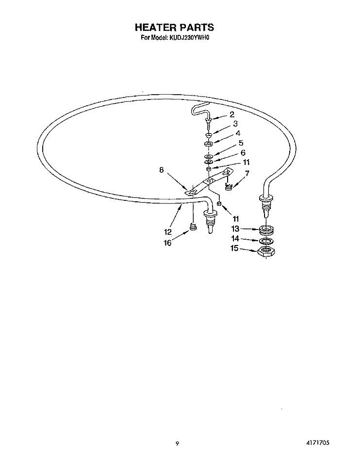 HEATER Diagram and Parts List for KUDJ230YWH0  KitchenAid Dishwasher