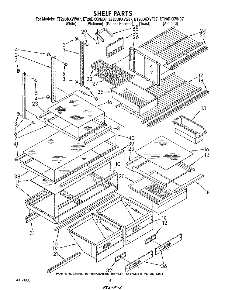 SHELF , LIT/OPTIONAL Diagram and Parts List for ET20DKXVW07  Whirlpool Refrigerator